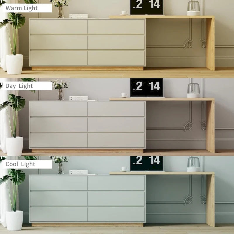 Bureau d'angle blanc de 140,2 cm avec 6 tiroirs de rangement