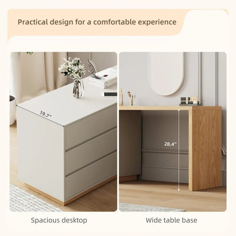 Bureau d'angle blanc de 140,2 cm avec 6 tiroirs de rangement