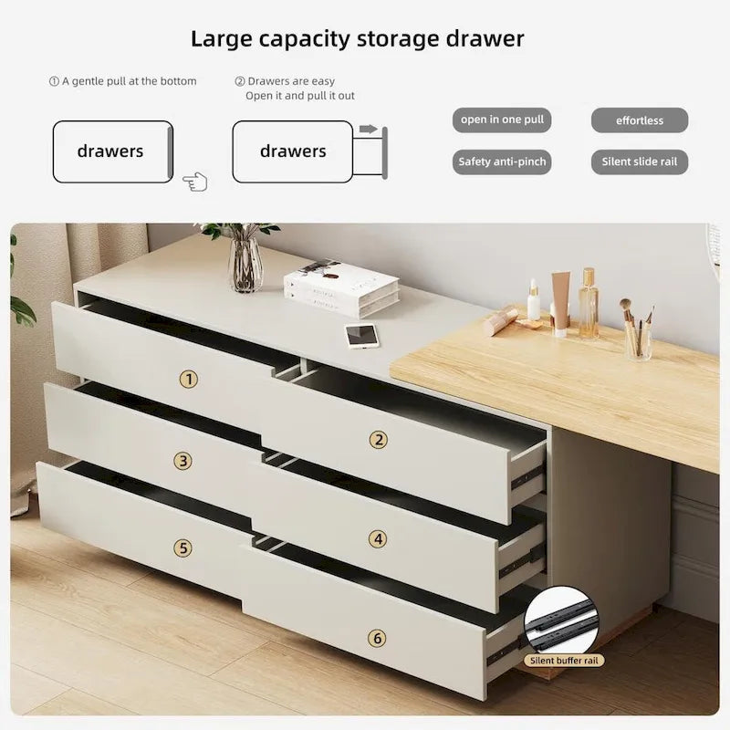 Bureau d'angle blanc de 140,2 cm avec 6 tiroirs de rangement