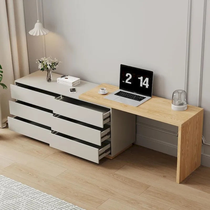 Bureau d'angle blanc de 140,2 cm avec 6 tiroirs de rangement