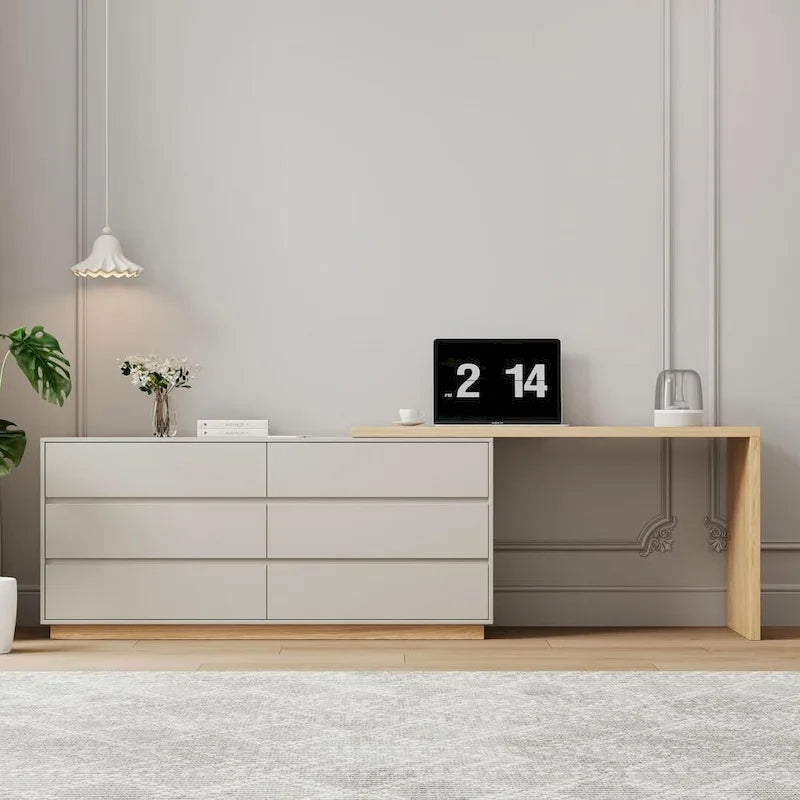 Bureau d'angle blanc de 140,2 cm avec 6 tiroirs de rangement