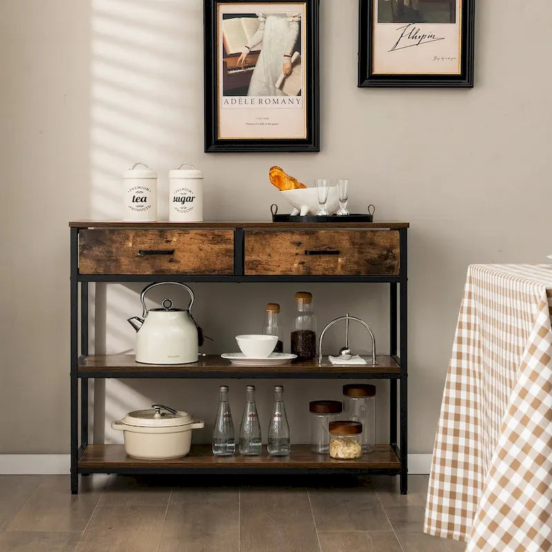 Console Table d'Entrée Table d'Appoint de Canapé avec Tiroirs en Tissu Pliables