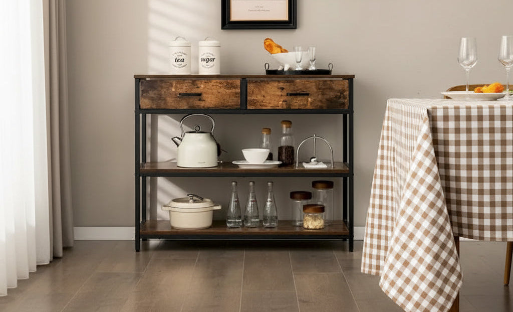 Console Table d'Entrée Table d'Appoint de Canapé avec Tiroirs en Tissu Pliables