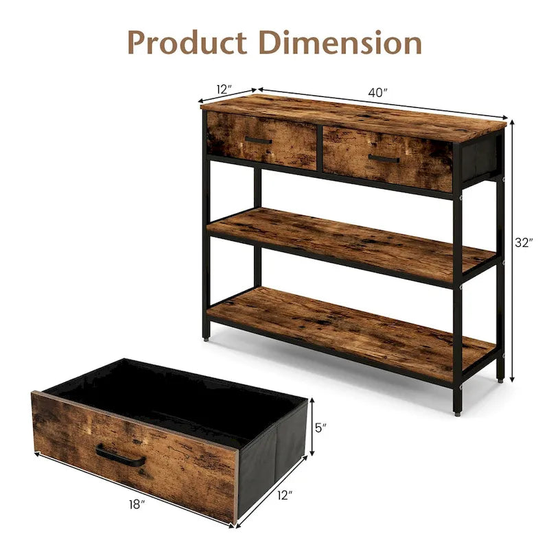 Console Table d'Entrée Table d'Appoint de Canapé avec Tiroirs en Tissu Pliables