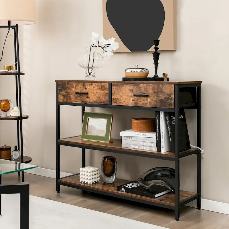 Console Table d'Entrée Table d'Appoint de Canapé avec Tiroirs en Tissu Pliables