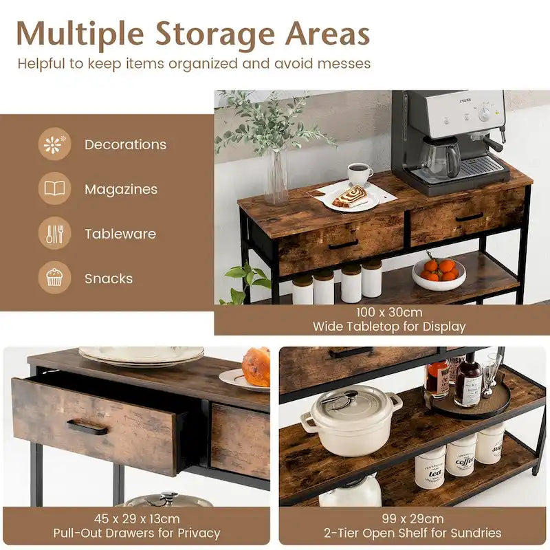 Console Table d'Entrée Table d'Appoint de Canapé avec Tiroirs en Tissu Pliables