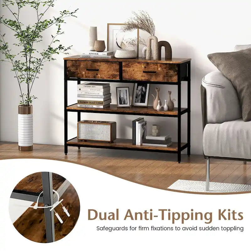 Console Table d'Entrée Table d'Appoint de Canapé avec Tiroirs en Tissu Pliables