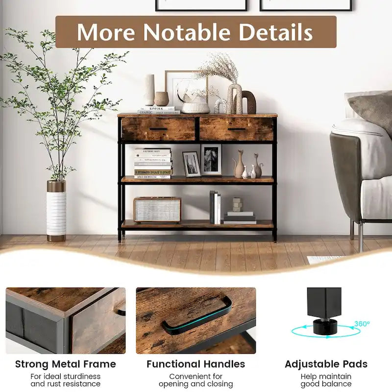 Console Table d'Entrée Table d'Appoint de Canapé avec Tiroirs en Tissu Pliables