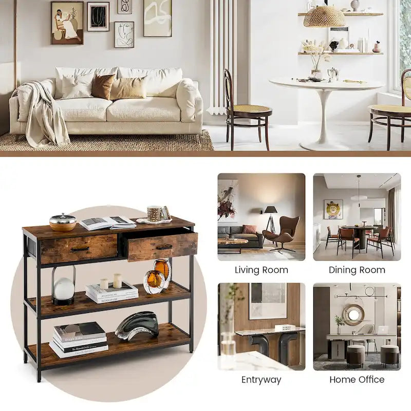 Console Table d'Entrée Table d'Appoint de Canapé avec Tiroirs en Tissu Pliables