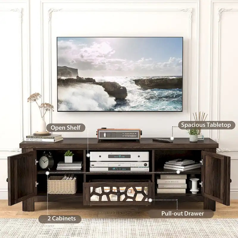 Meuble TV Rétro Meuble de Divertissement w/ Portes Miroir &