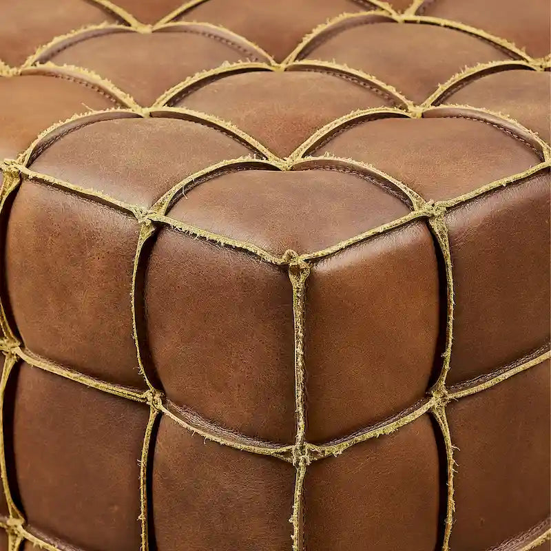 Pouf carré ottoman en cuir pleine fleur