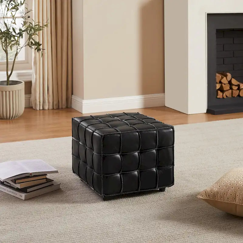 Pouf carré ottoman en cuir pleine fleur