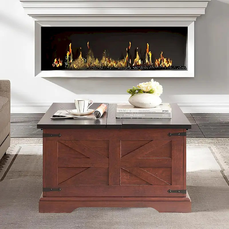 Farmhouse Coffee Table with Lift Top Square, Wood Center Table, Square Wood Center Table with Hidden Storage