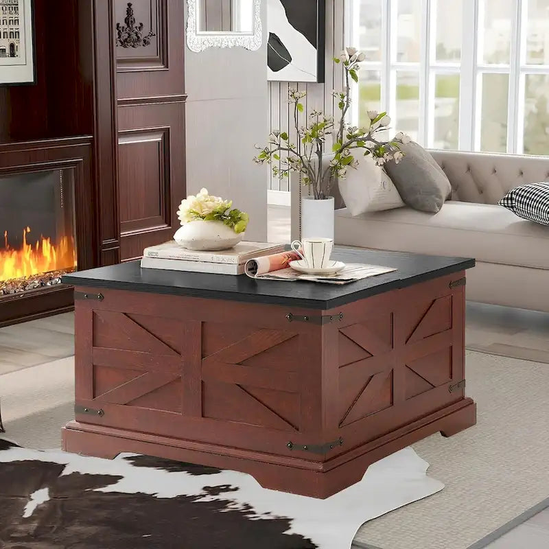 Farmhouse Coffee Table with Lift Top Square, Wood Center Table, Square Wood Center Table with Hidden Storage