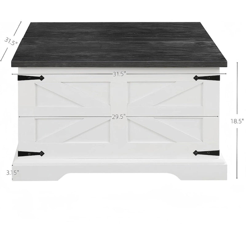 Table basse de ferme avec plateau relevable carré, table basse centrale en bois, table basse centrale carrée en bois avec rangement caché