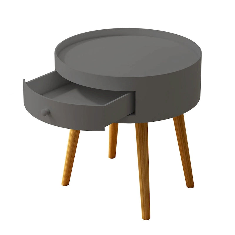 Table basse moderne avec tiroir, table de chevet, table d'appoint de canapé, pieds de table en chêne, convient pour le salon et la chambre à coucher, gris