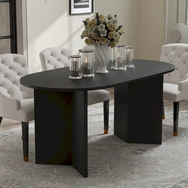 Table à manger moderne en bois de chêne massif, 170 cm, avec double piédestal