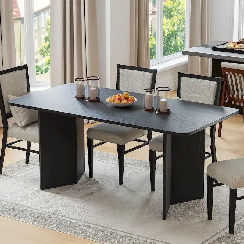 Table à manger moderne en bois de chêne massif, 170 cm, avec double piédestal