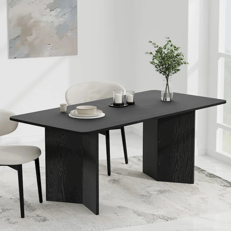 Modern Oak Wood Top 67 in. Double Pedestal Base Dining Table