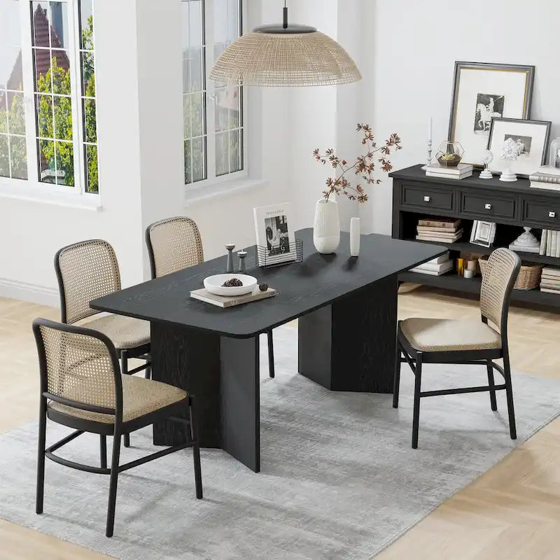 Table à manger moderne en bois de chêne massif, 170 cm, avec double piédestal