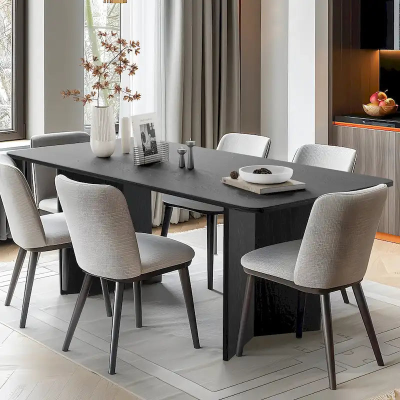 Table à manger moderne en bois de chêne massif, 170 cm, avec double piédestal