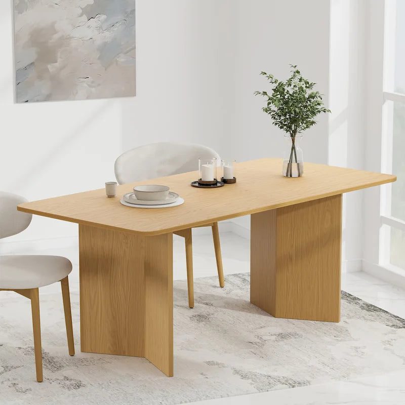 Table à manger moderne en bois de chêne massif, 170 cm, avec double piédestal