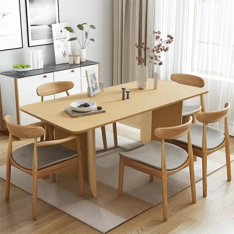 Table à manger moderne en bois de chêne massif, 170 cm, avec double piédestal