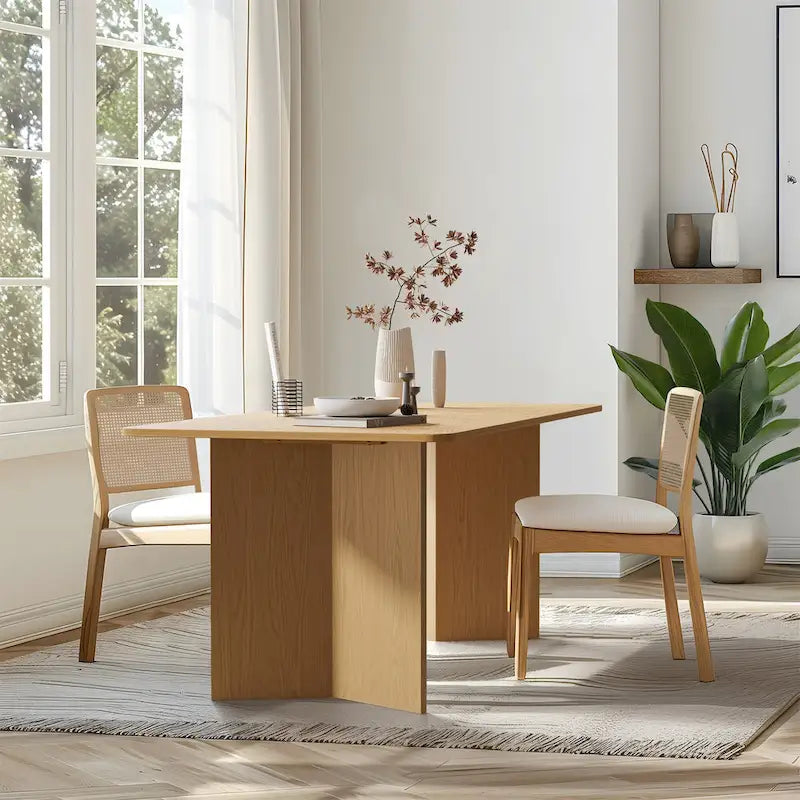 Table à manger moderne en bois de chêne massif, 170 cm, avec double piédestal