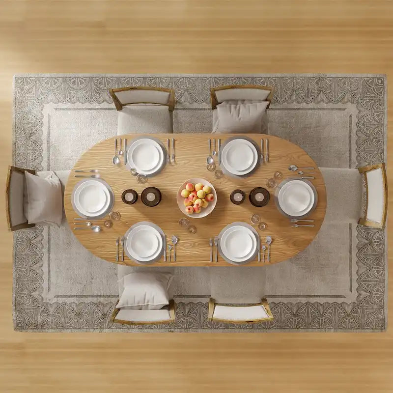 Table à manger moderne en bois de chêne massif, 170 cm, avec double piédestal