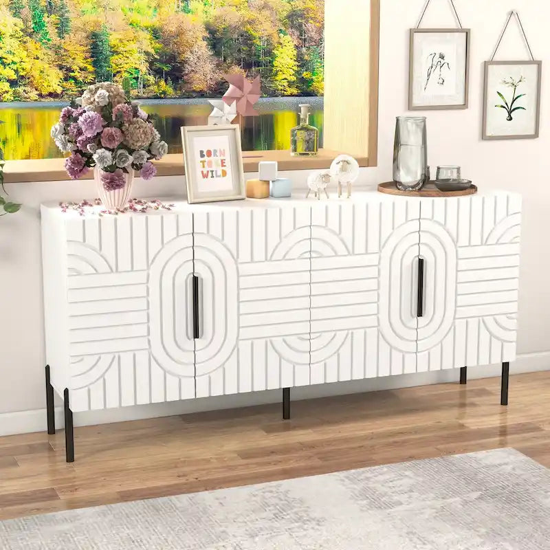 Bahut/Meuble de rangement blanc de style européen - 160 cm de largeur