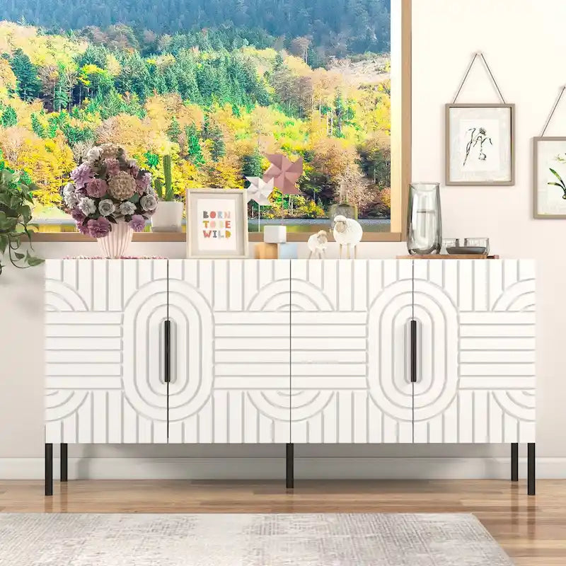 Bahut/Meuble de rangement blanc de style européen - 160 cm de largeur