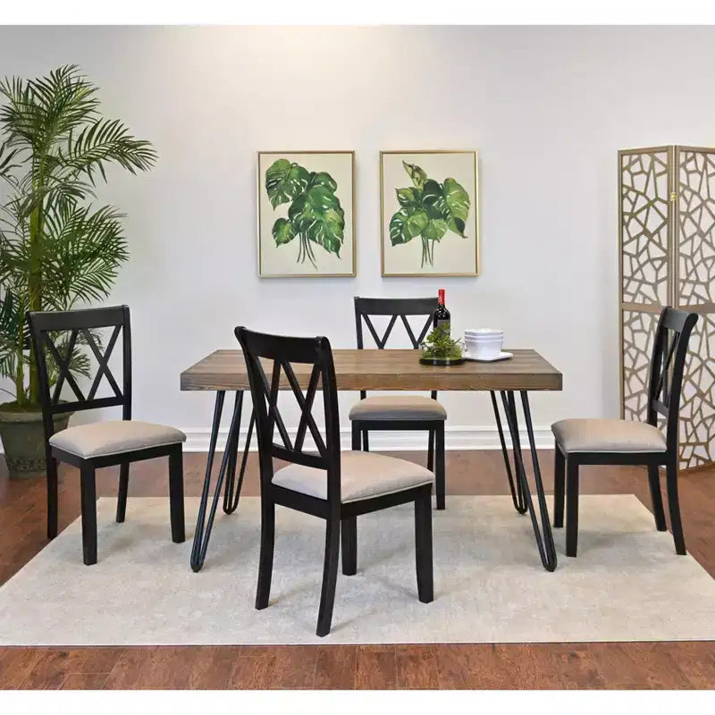 Ensemble de salle à manger Arroyo de Roundhill Furniture, table à manger Hairpin avec 4 chaises à dossier croisé, noir riche, 5 pièces