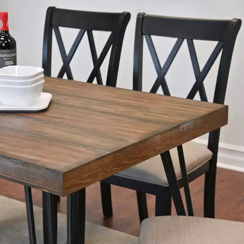 Ensemble de salle à manger Arroyo de Roundhill Furniture, table à manger Hairpin avec 4 chaises à dossier croisé, noir riche, 5 pièces