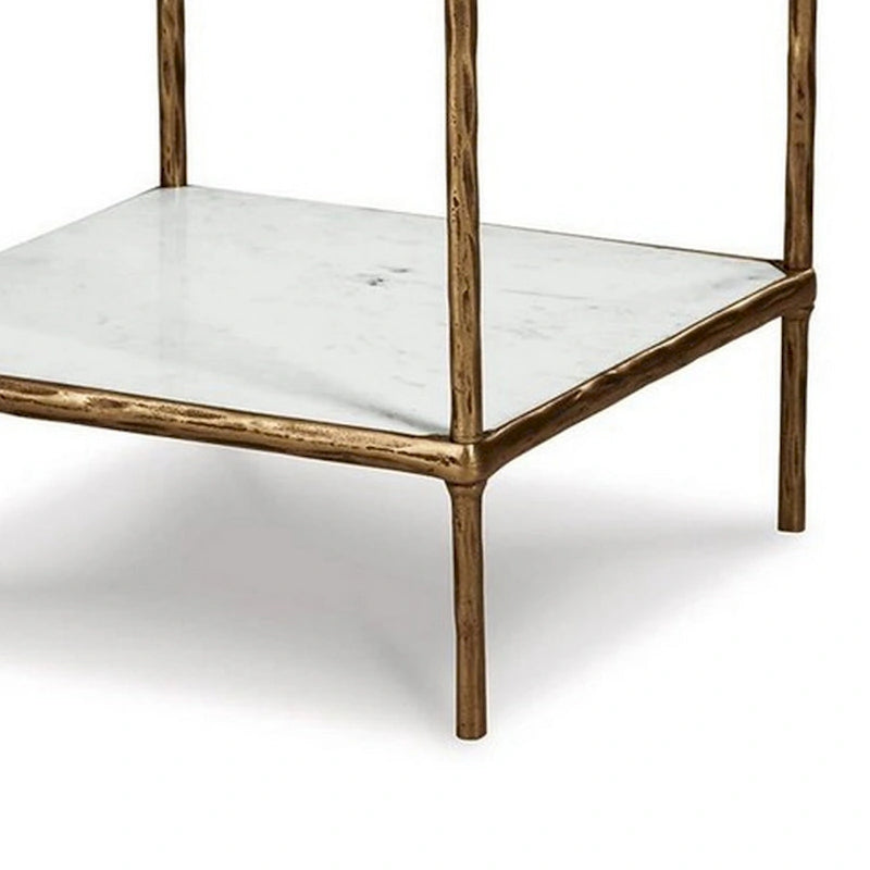 Table d'appoint de 25 pouces, plateau en verre carré, marbre, or antique