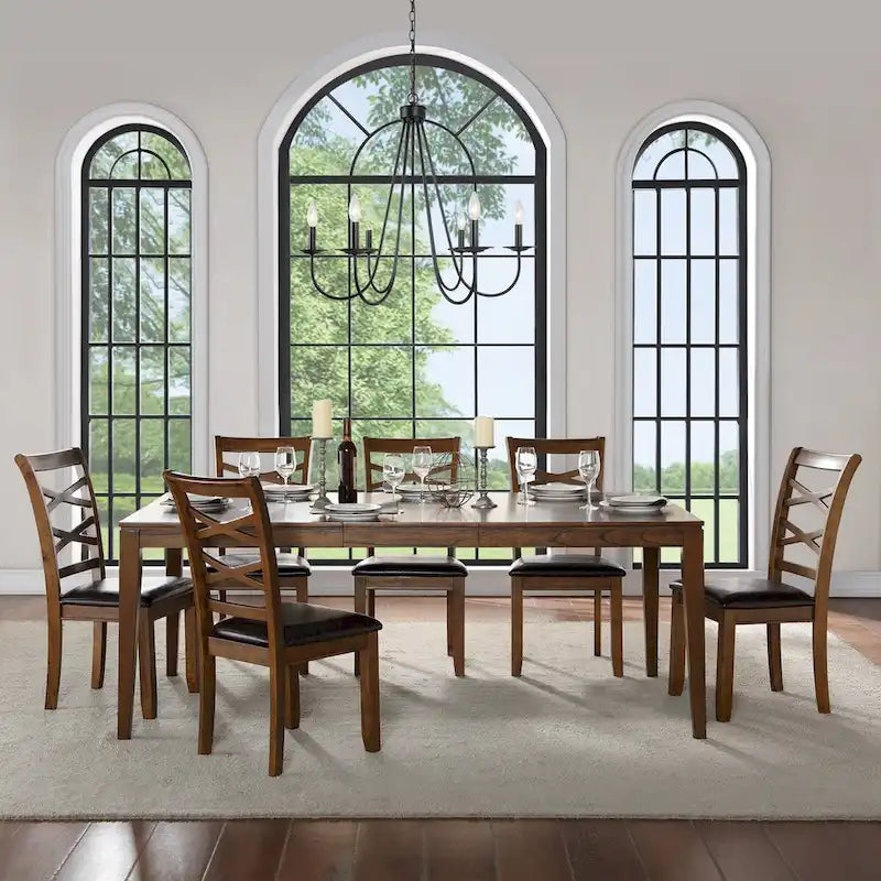 6-8 People Rectangle Dining Table Modern Farmhouse Solid Wood Expandable Leaf Table Kitchen Dining room