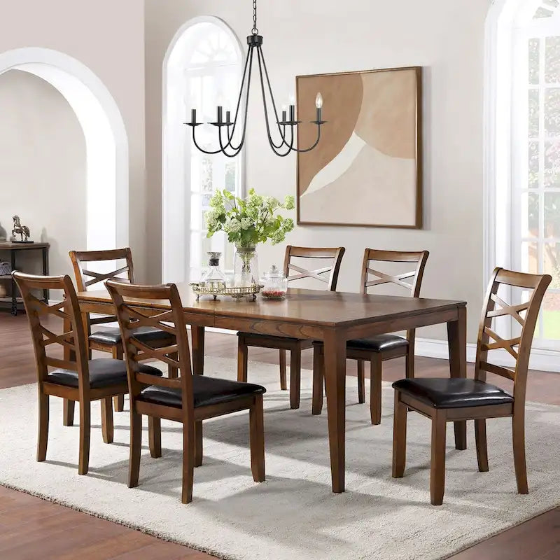 6-8 People Rectangle Dining Table Modern Farmhouse Solid Wood Expandable Leaf Table Kitchen Dining room
