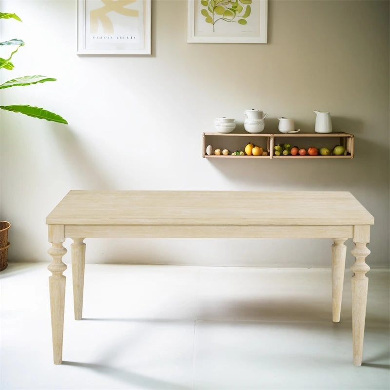Table de salle à manger filaire en bois tourné avec finition blanche
