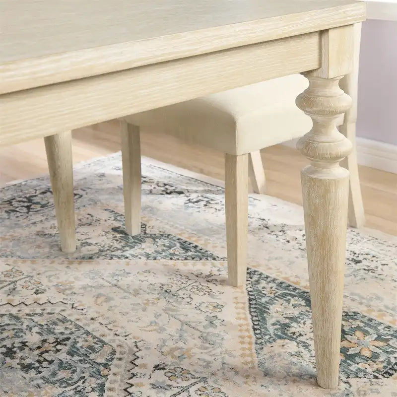 Table de salle à manger filaire en bois tourné avec finition blanche